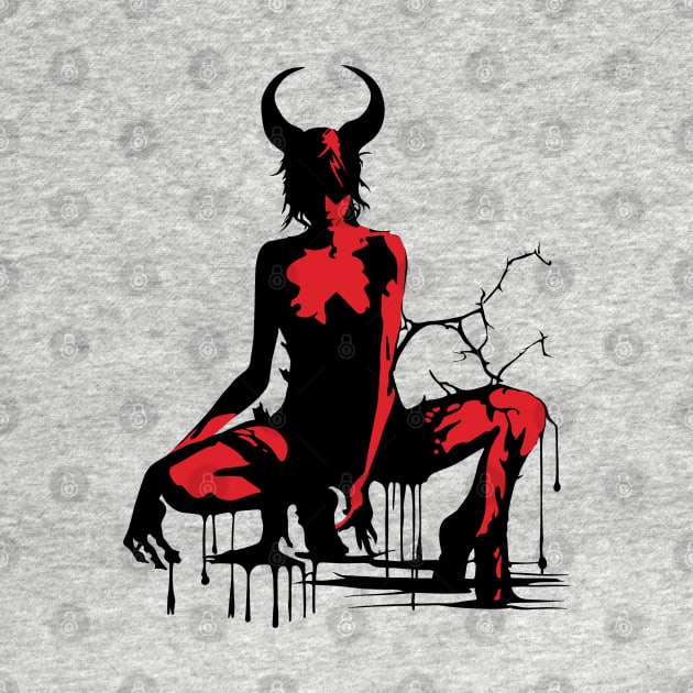 Crouching Red Horned Succubus by SunGraphicsLab